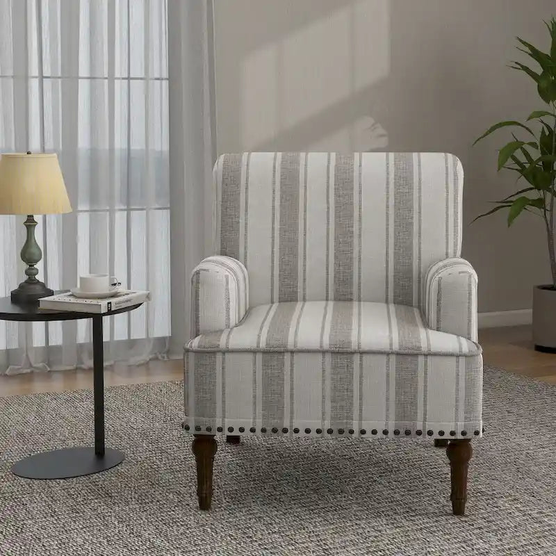 Sillón decorativo tradicional tapizado a rayas, sillón moderno