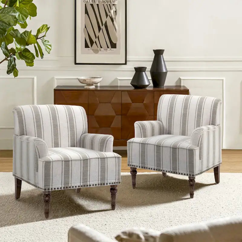 Sillón decorativo tradicional tapizado a rayas, sillón moderno