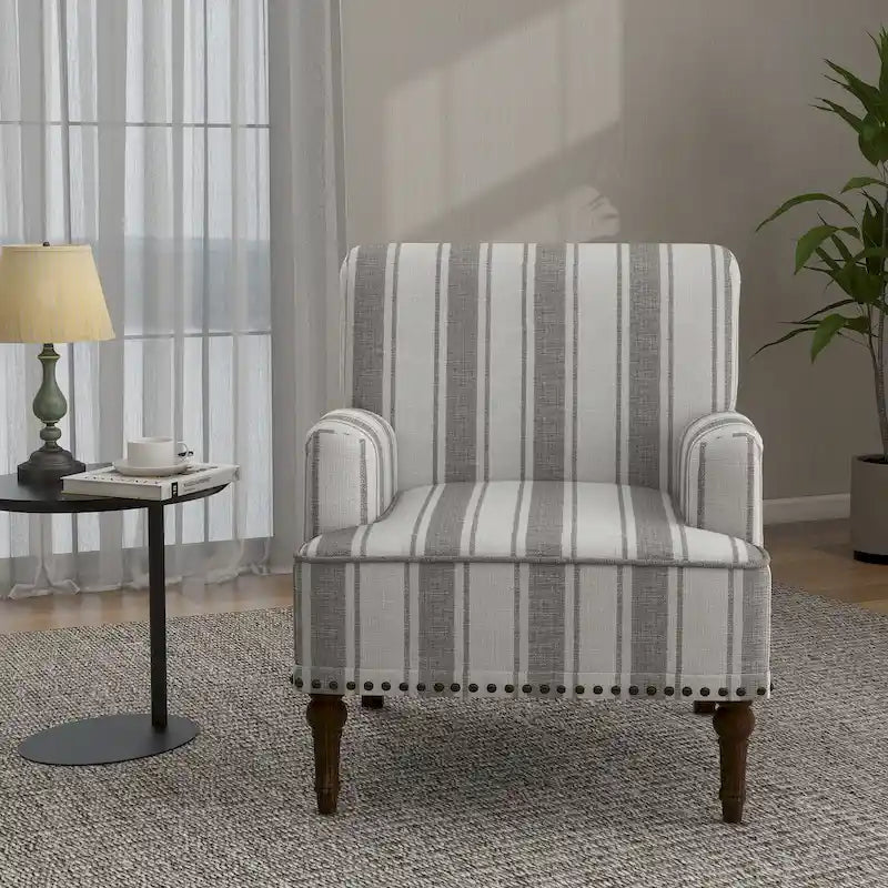 Sillón decorativo tradicional tapizado a rayas, sillón moderno