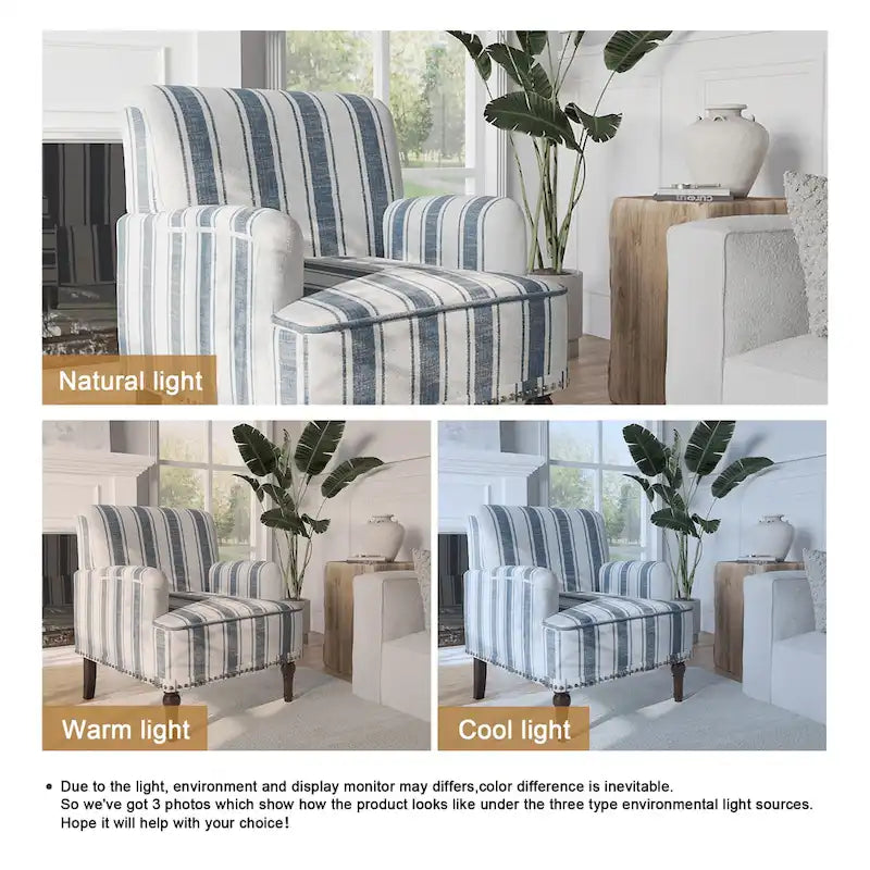 Traditional Upholstered Stripe Accent Chair Modern Armchair