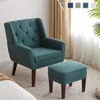 HUIMO Fabric Arm Chair Accent Chair and Ottoman Set Grey/ Beige/ Blue/ Dark Teal
