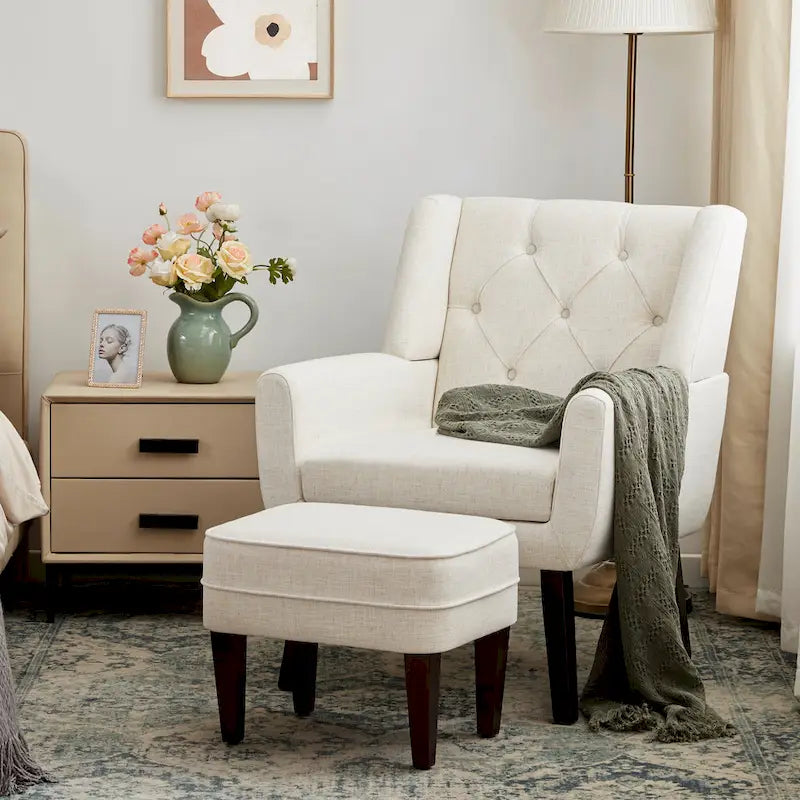 HUIMO Fabric Arm Chair Accent Chair and Ottoman Set Grey/ Beige/ Blue/ Dark Teal