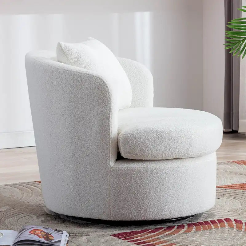 Swivel Barrel Chair with Lamb Wool Fabric