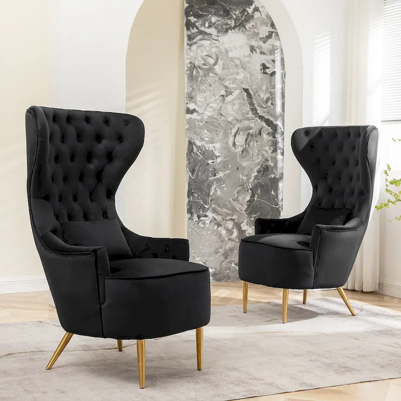 Set van 2 KINWELL fluwelen accentstoelen met hoge vleugelrug en knoopstiksels