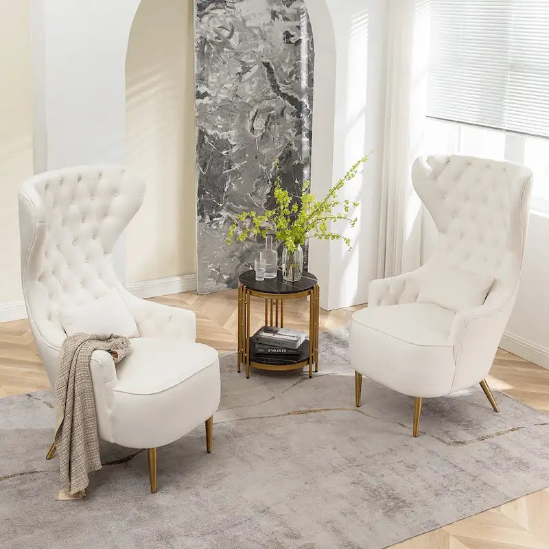 Set van 2 KINWELL fluwelen accentstoelen met hoge vleugelrug en knoopstiksels