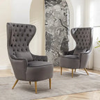Set van 2 KINWELL fluwelen accentstoelen met hoge vleugelrug en knoopstiksels