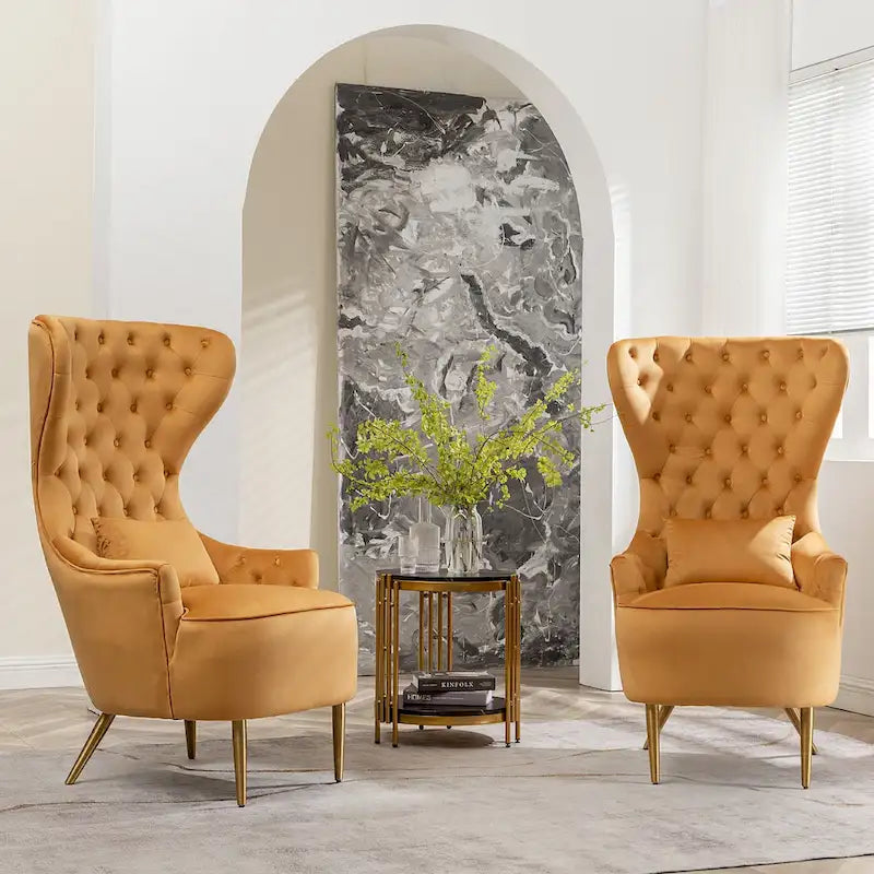 Set van 2 KINWELL fluwelen accentstoelen met hoge vleugelrug en knoopstiksels