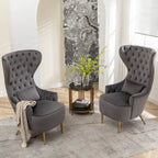 Set van 2 KINWELL fluwelen accentstoelen met hoge vleugelrug en knoopstiksels