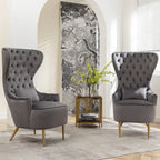 Set van 2 KINWELL fluwelen accentstoelen met hoge vleugelrug en knoopstiksels