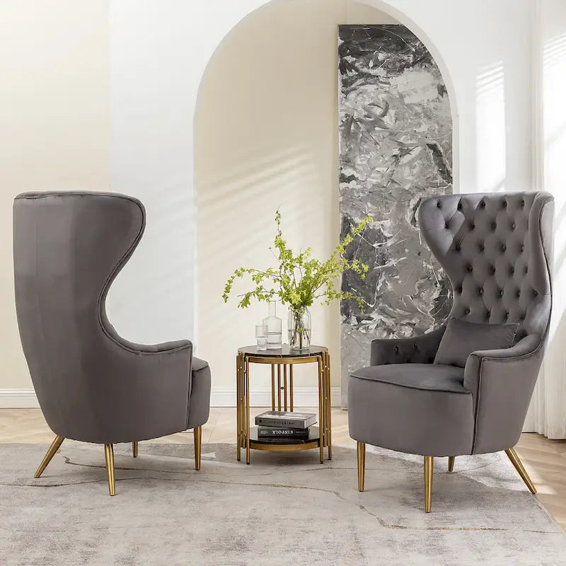 Set van 2 KINWELL fluwelen accentstoelen met hoge vleugelrug en knoopstiksels