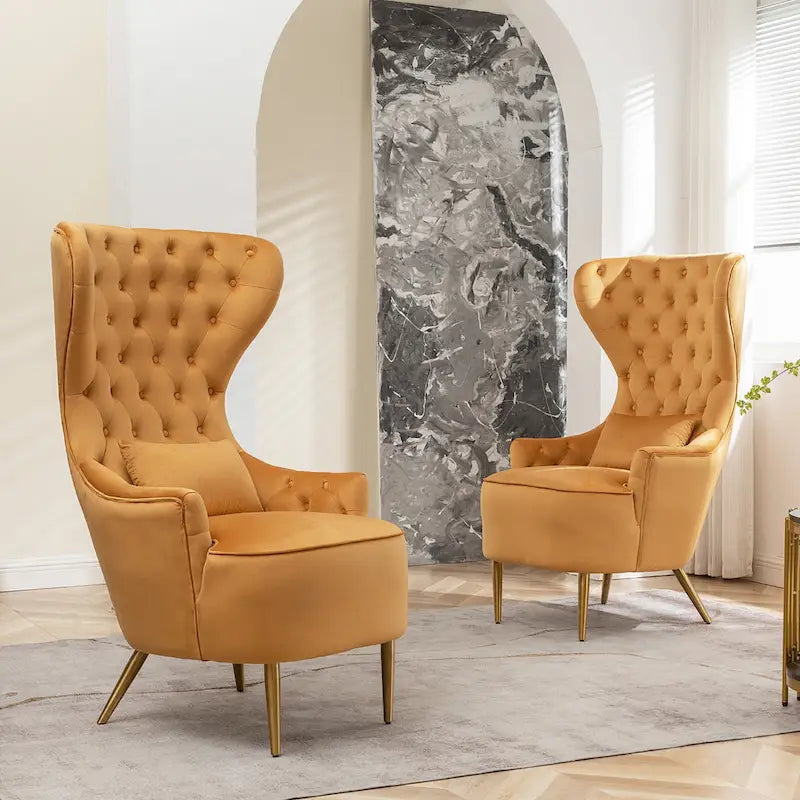 Set van 2 KINWELL fluwelen accentstoelen met hoge vleugelrug en knoopstiksels