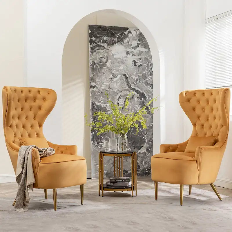 Set van 2 KINWELL fluwelen accentstoelen met hoge vleugelrug en knoopstiksels