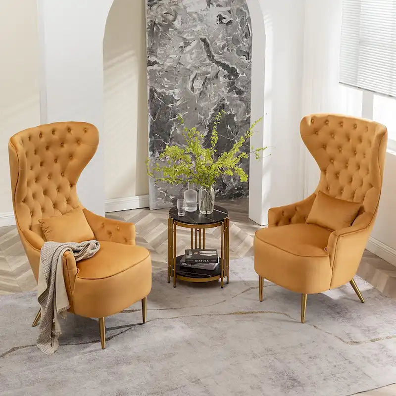 Set van 2 KINWELL fluwelen accentstoelen met hoge vleugelrug en knoopstiksels