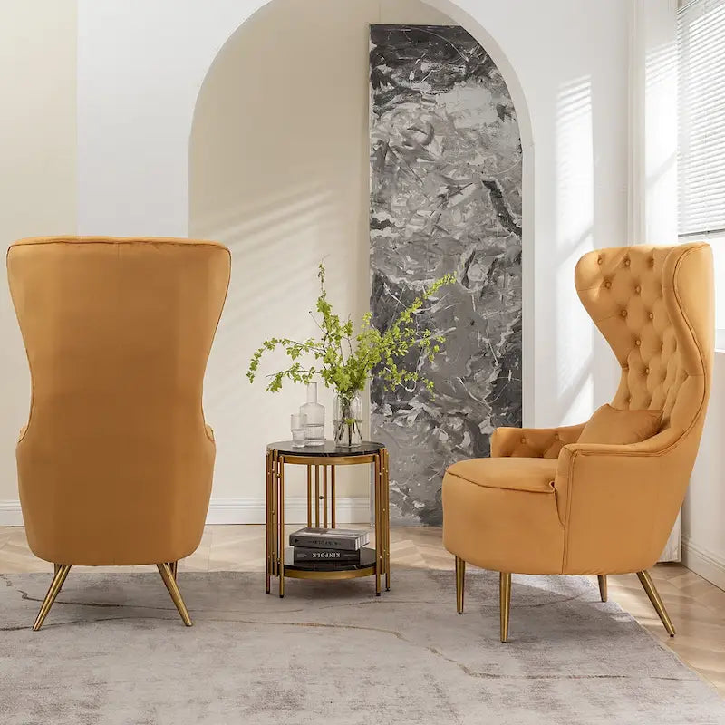 Set van 2 KINWELL fluwelen accentstoelen met hoge vleugelrug en knoopstiksels