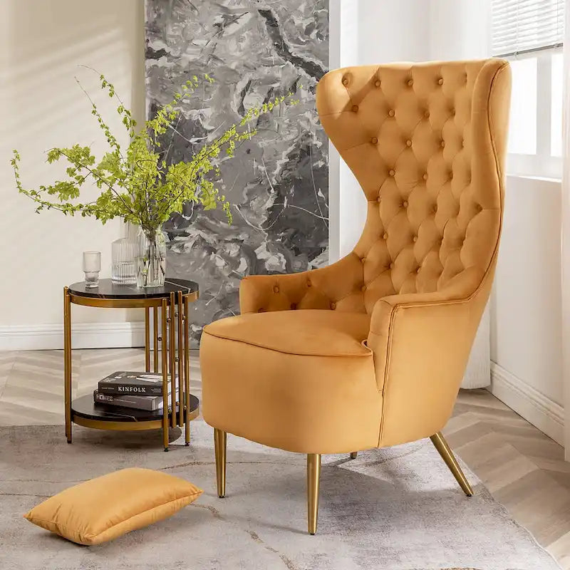 Set van 2 KINWELL fluwelen accentstoelen met hoge vleugelrug en knoopstiksels