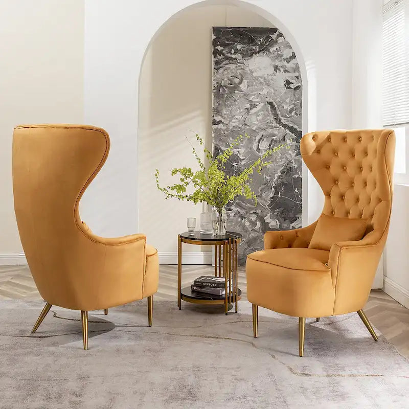 Set van 2 KINWELL fluwelen accentstoelen met hoge vleugelrug en knoopstiksels