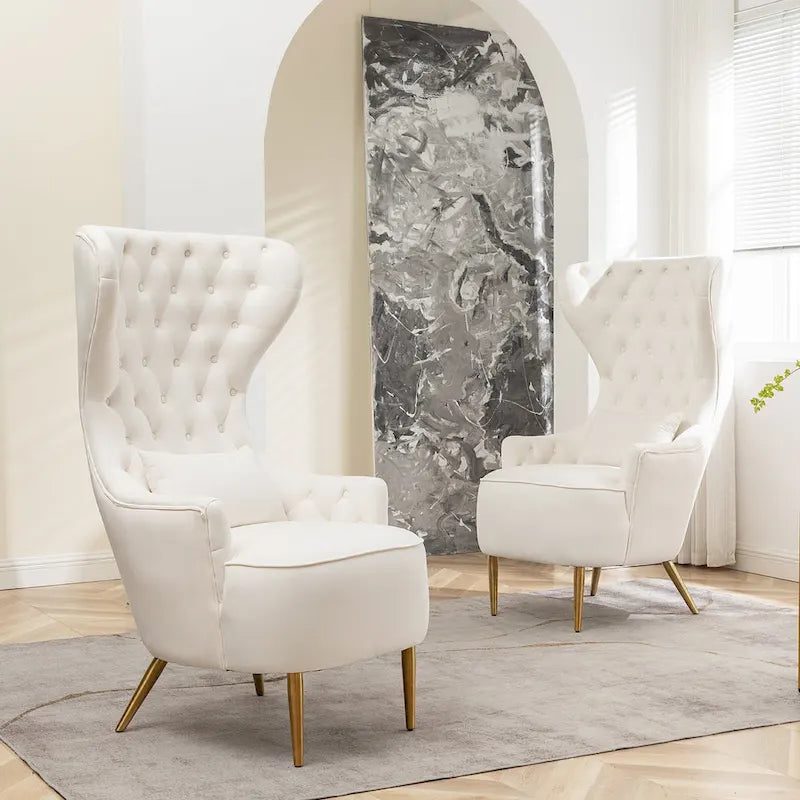 Set van 2 KINWELL fluwelen accentstoelen met hoge vleugelrug en knoopstiksels