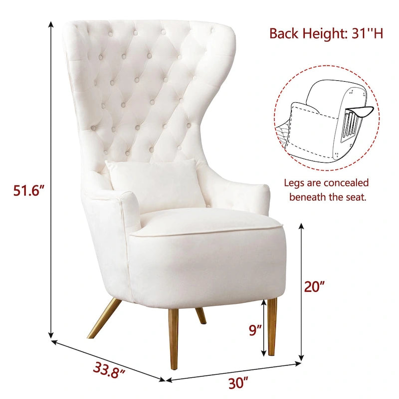Set van 2 KINWELL fluwelen accentstoelen met hoge vleugelrug en knoopstiksels