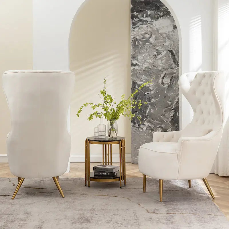Set van 2 KINWELL fluwelen accentstoelen met hoge vleugelrug en knoopstiksels
