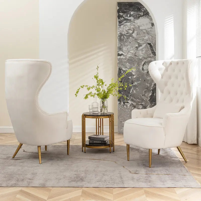 Set van 2 KINWELL fluwelen accentstoelen met hoge vleugelrug en knoopstiksels