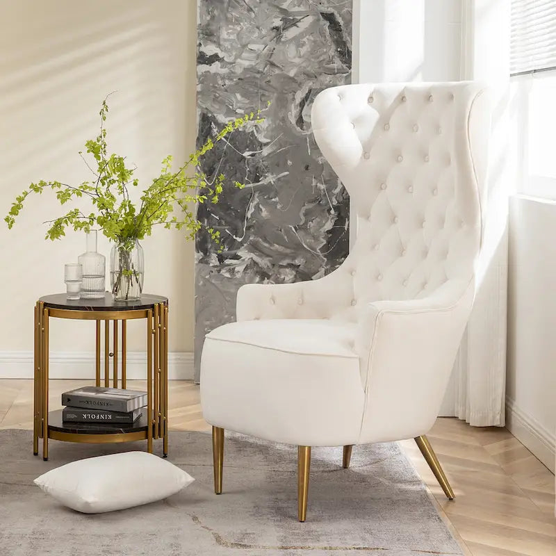 Set van 2 KINWELL fluwelen accentstoelen met hoge vleugelrug en knoopstiksels