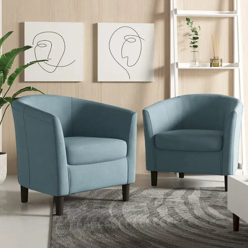 2 Set Modern Linen Barrel Accent Chairs Club Armchair