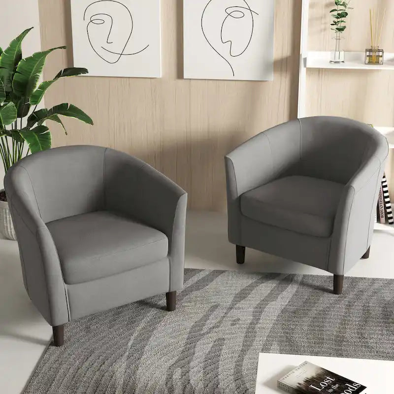 2 Set Modern Linen Barrel Accent Chairs Club Armchair