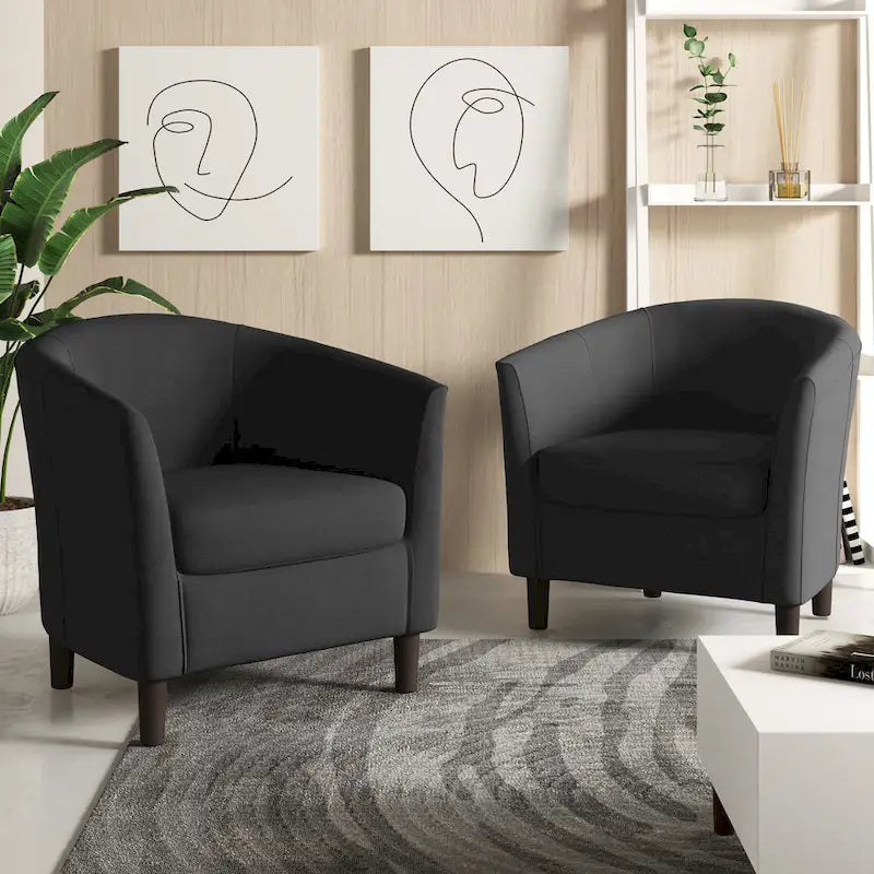 2 Set Modern Linen Barrel Accent Chairs Club Armchair