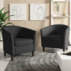 2 Set Modern Linen Barrel Accent Chairs Club Armchair