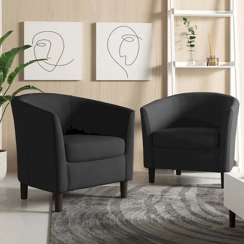 2 Set Modern Linen Barrel Accent Chairs Club Armchair