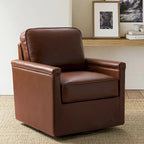 Rita Classic Genuine Leather Swivel Armchair With Nailhead Trims By HULALA HOME