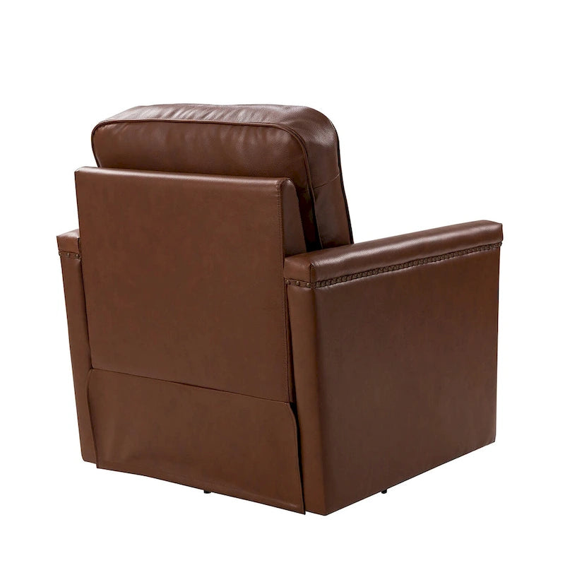 Rita Classic Genuine Leather Swivel Armchair With Nailhead Trims By HULALA HOME