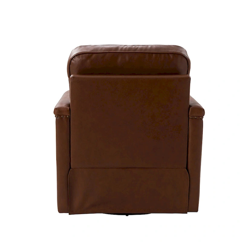 Rita Classic Genuine Leather Swivel Armchair With Nailhead Trims By HULALA HOME