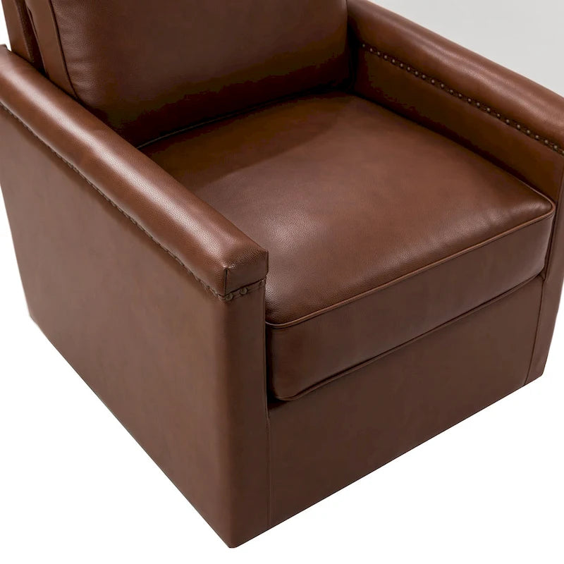 Rita Classic Genuine Leather Swivel Armchair With Nailhead Trims By HULALA HOME