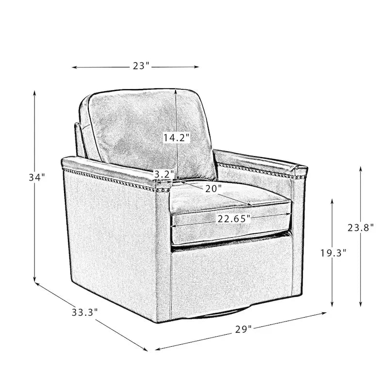 Rita Classic Genuine Leather Swivel Armchair With Nailhead Trims By HULALA HOME