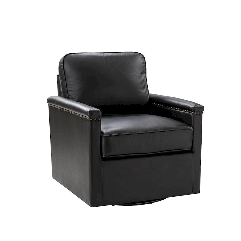 Rita Classic Genuine Leather Swivel Armchair With Nailhead Trims By HULALA HOME