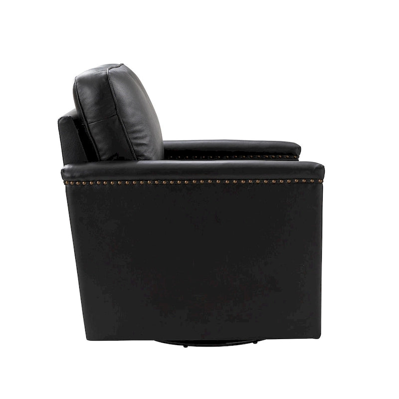 Rita Classic Genuine Leather Swivel Armchair With Nailhead Trims By HULALA HOME