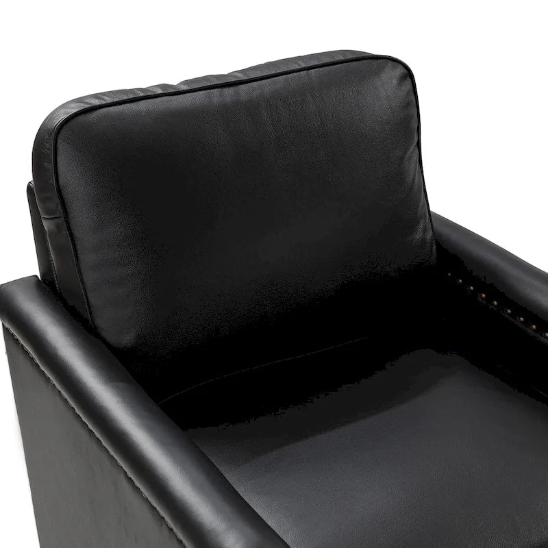 Rita Classic Genuine Leather Swivel Armchair With Nailhead Trims By HULALA HOME