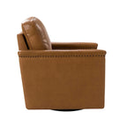 Rita Classic Genuine Leather Swivel Armchair With Nailhead Trims By HULALA HOME