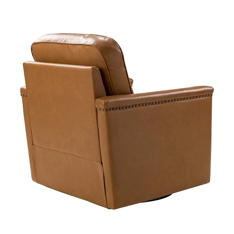 Rita Classic Genuine Leather Swivel Armchair With Nailhead Trims By HULALA HOME