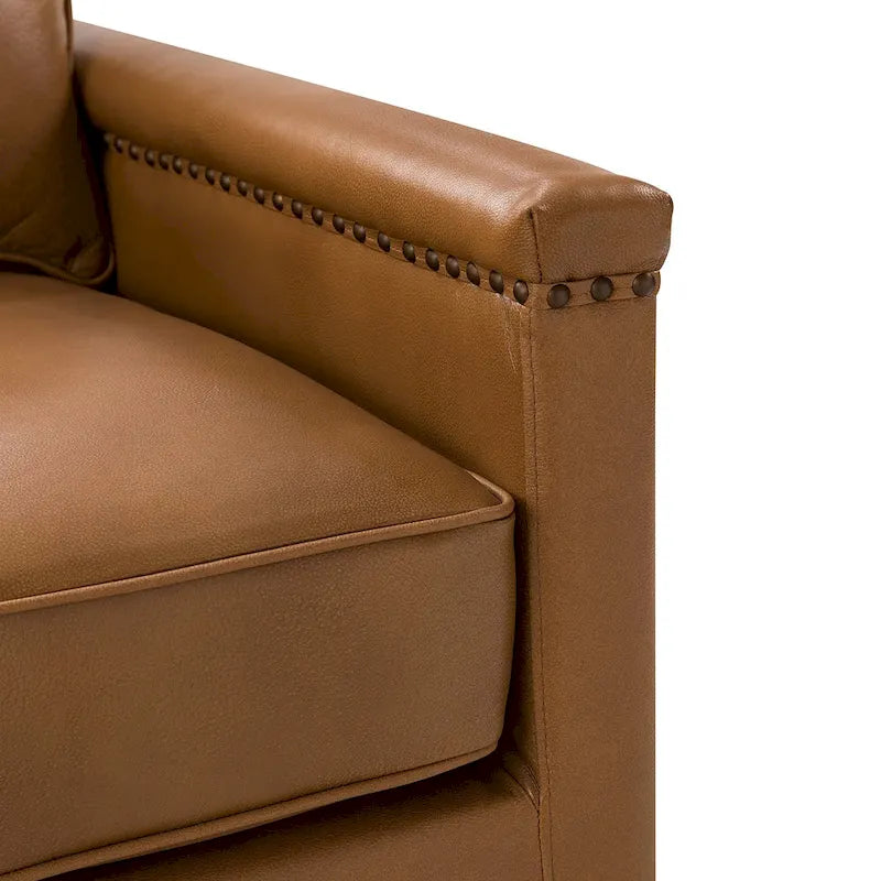 Rita Classic Genuine Leather Swivel Armchair With Nailhead Trims By HULALA HOME