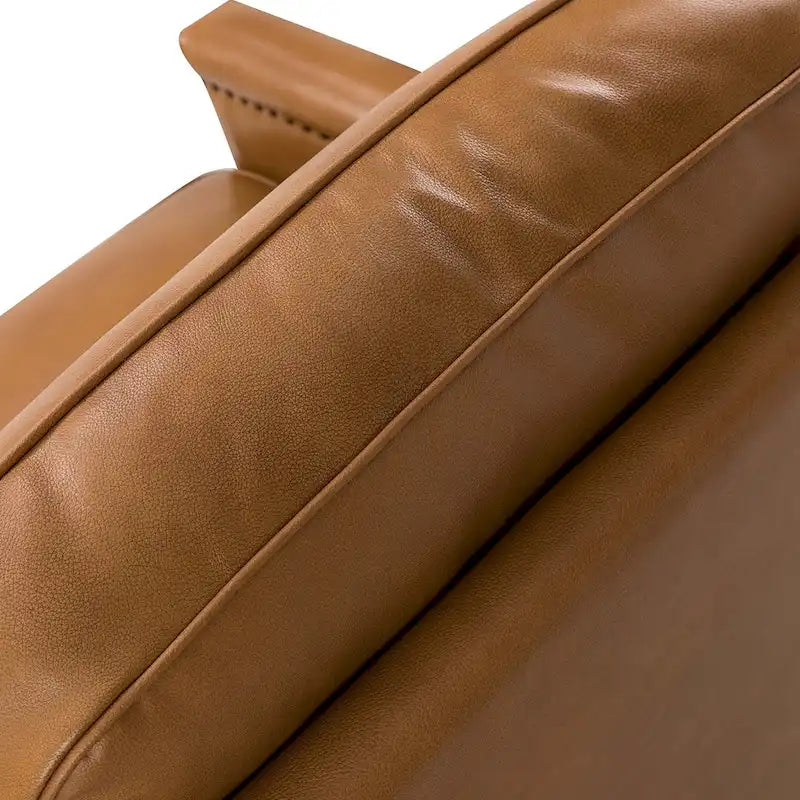 Rita Classic Genuine Leather Swivel Armchair With Nailhead Trims By HULALA HOME