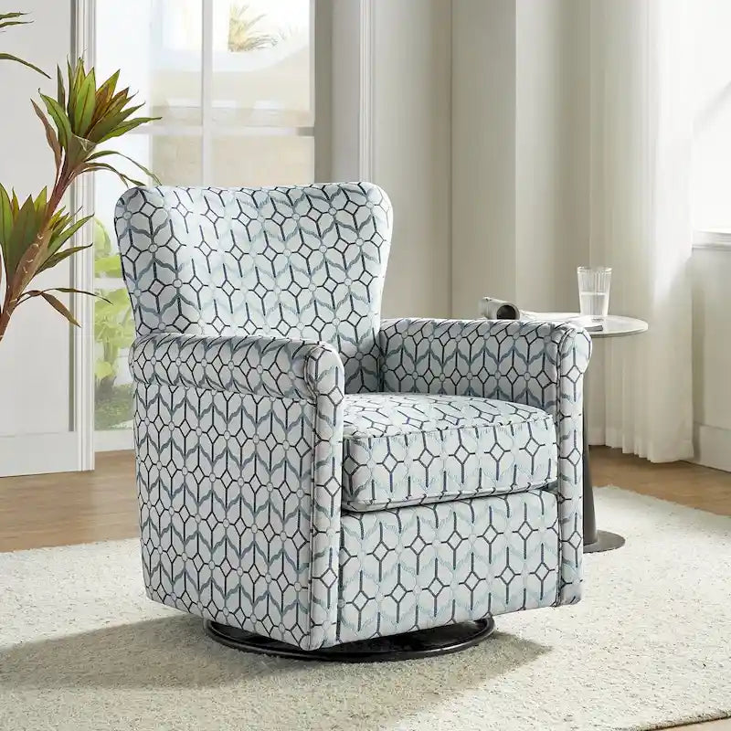 Fauteuil à bascule pivotant Georg en tissu floral confortable, avec accoudoirs roulés, par HULALA HOME