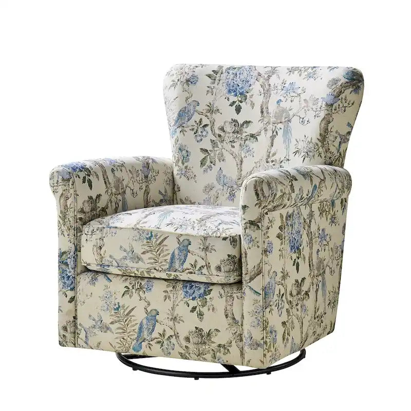 Georg Comfortable Floral Fabric Swivel Rocker Chair with Rolled Armrest by HULALA HOME