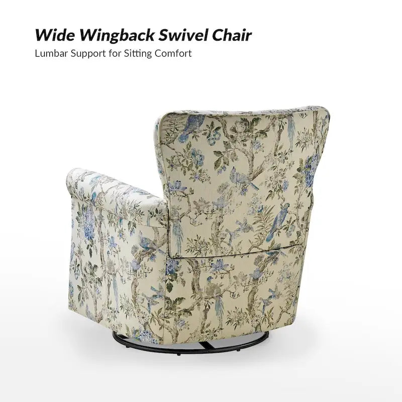 Georg Comfortable Floral Fabric Swivel Rocker Chair with Rolled Armrest by HULALA HOME