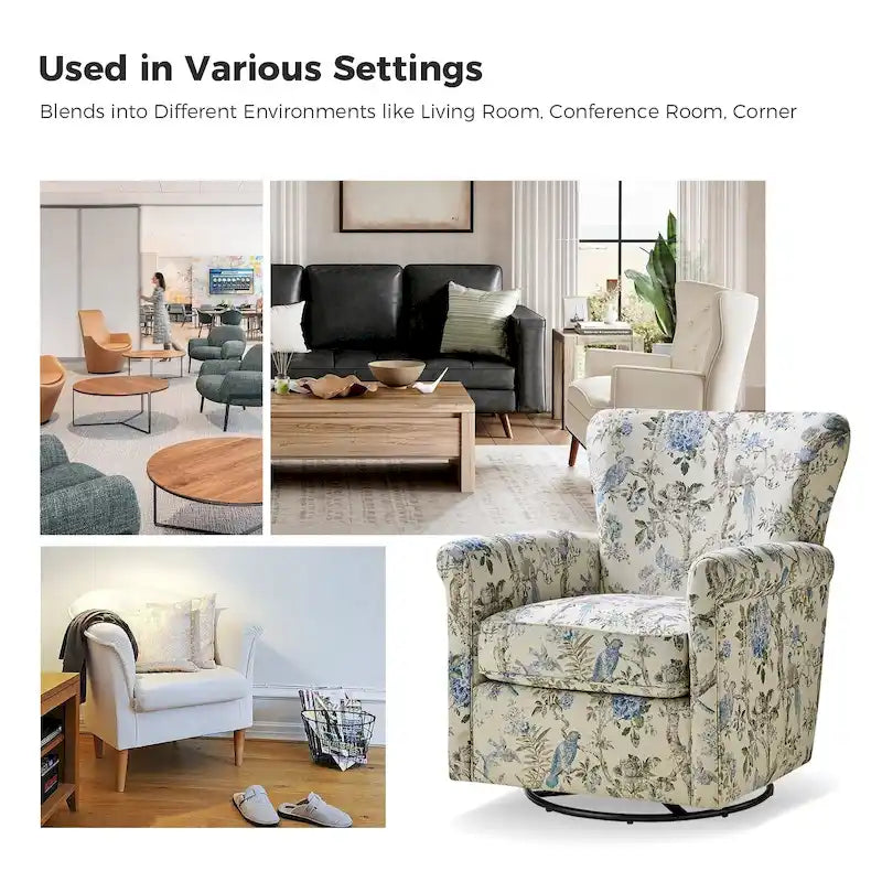 Georg Comfortable Floral Fabric Swivel Rocker Chair with Rolled Armrest by HULALA HOME