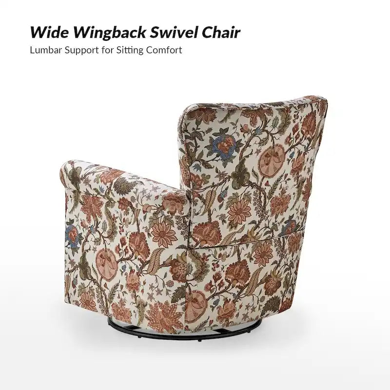 Georg Comfortable Floral Fabric Swivel Rocker Chair with Rolled Armrest by HULALA HOME