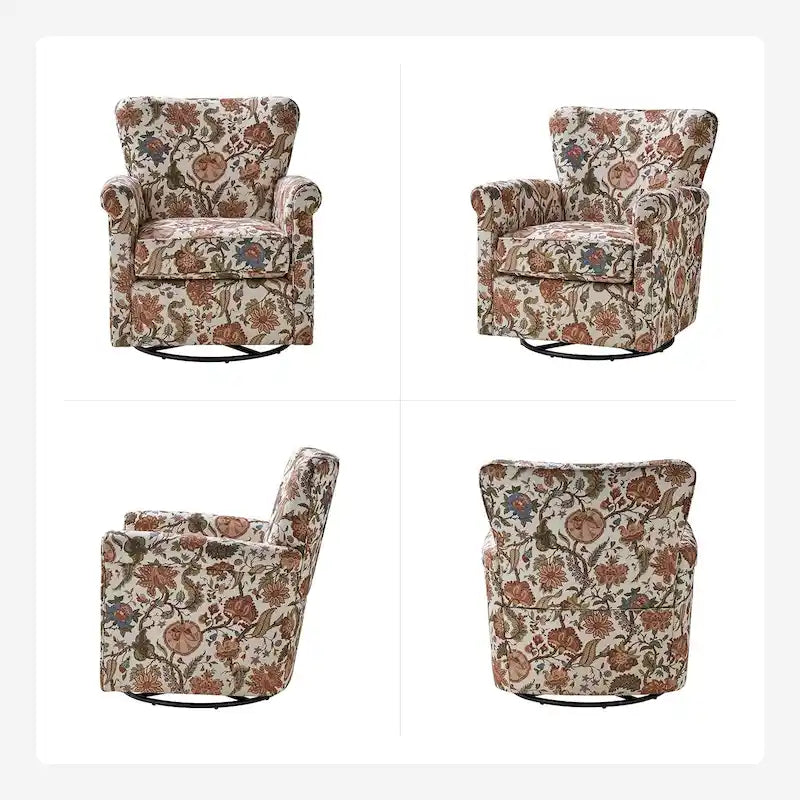 Georg Comfortable Floral Fabric Swivel Rocker Chair with Rolled Armrest by HULALA HOME