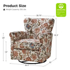 Georg Comfortable Floral Fabric Swivel Rocker Chair with Rolled Armrest by HULALA HOME