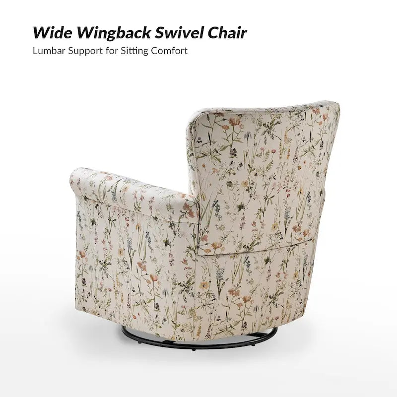 Georg Comfortable Floral Fabric Swivel Rocker Chair with Rolled Armrest by HULALA HOME